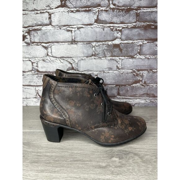 ROCKPORT Cobb Hill Rashel Dark Brown FLoral Leather Laced Booties Women 9M US/40 - Picture 11 of 16